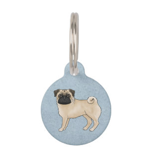 Rehpug-Hund Canine Süße Cartoon-Illustration Blau Haustiermarke