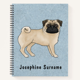 Rehpug-Hund Canine Süße Cartoon-Illustration Blau Notizbuch