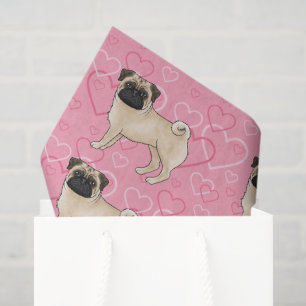 Rehpug-Hund Cartoon Mops Liebesherz-Muster Rosa Seidenpapier