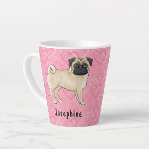 Rehpug-Hund Süße Mops und rosa Herzen mit Namen Milchtasse