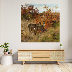 Rehwild mit Herbstlaub Vintage-Wildtier Poster