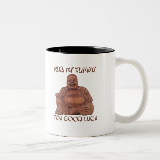 REIBEN Sie MEINEN BAUCH FÜR VIEL GLÜCK T - Shirt Zweifarbige Tasse (Rechts)