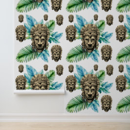 Reich des Foliage Tribal Maya Maske Muster Tapete