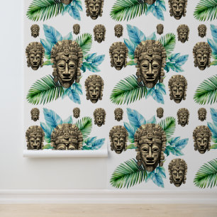 Reich des Foliage Tribal Maya Maske Muster Tapete