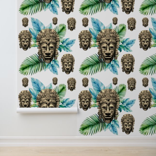 Reich des Foliage Tribal Maya Maske Muster Tapete (Anwendung)