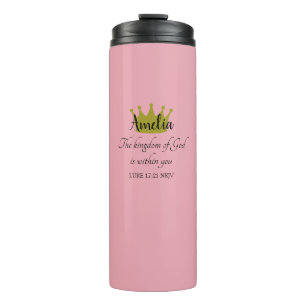 Reich Gottes Bibelvers Name und Krone Rosa Thermosbecher