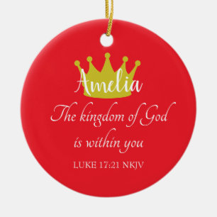 Reich Gottes Bibelvers Name und Krone Rot Keramik Ornament