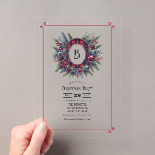 Reich Kariertes Monogram Weihnachtsfest Party Acryleinladungen