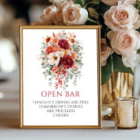 Reich Marsala Herbst Floral Offene Bar 8x10 Schild