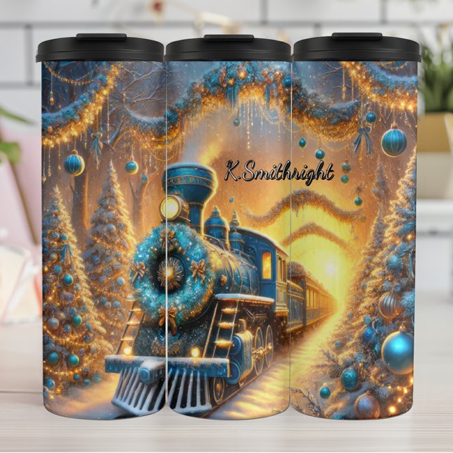 Reich verzierte blaue festliche Zugfahrt Thermosbecher (Von Creator hochgeladen)