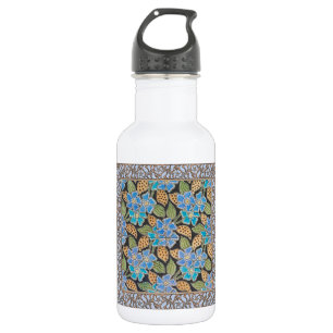 Reich verzierte blaue Immergrün-Blumen im klassisc Edelstahlflasche