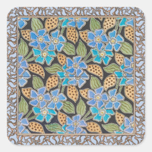 Reich verzierte blaue Immergrün-Blumen im klassisc Quadratischer Aufkleber