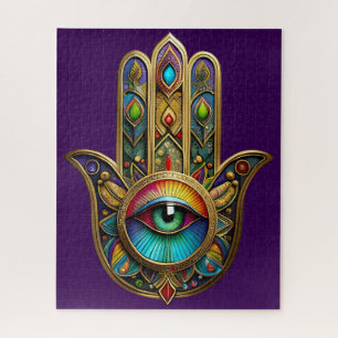Reich verzierte goldene farbenfrohe Hamsa Grün auf