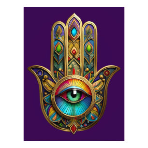Reich verzierte goldene farbenfrohe Hamsa Grün auf Fotodruck