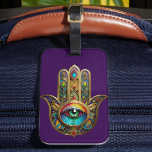 Reich verzierte goldene farbenfrohe Hamsa Grün auf Gepäckanhänger