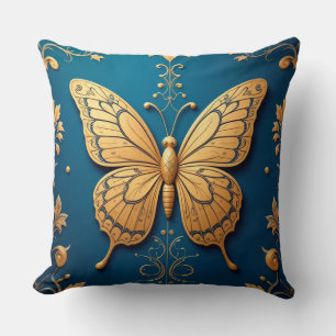 Reich verzierter goldener Schmetterling mit Blumen Kissen