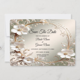 Reich verzierter weißer Blumenrahmen Save-The-Date Save The Date