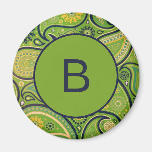 Reich verziertes grünes Paisleymuster-Monogramm Magnet