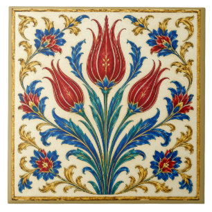 Reich verziertes osmanisches Tulpen-Blumen-Wandbil Fliese