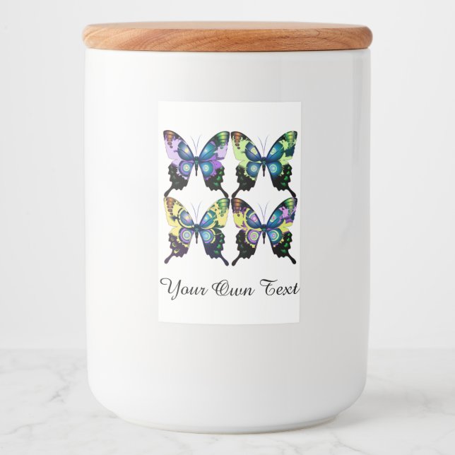 Reich von Morpho Blue Elegant Schmetterlinge Lebensmitteletikett (Vorderseite)