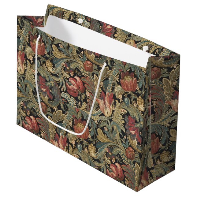 Reiche Blumenbänder Brocade Antique Classic Große Geschenktüte (Vorderseite Schrägansicht)