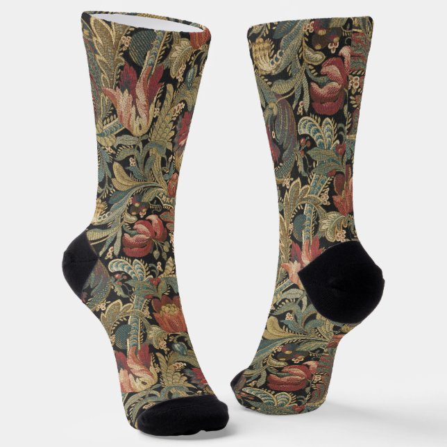 Reiche Blumenbänder Brocade Antique Classic Socken (Gewinkelt)