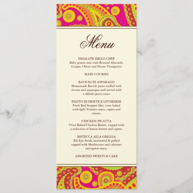 Reiche Goldpaisley-Muster-Party-Menü-Karte Menükarte (Vorderseite)