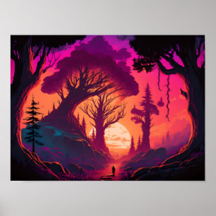 Reiche jenseits: Mystischer Wald Sonnenuntergang Poster