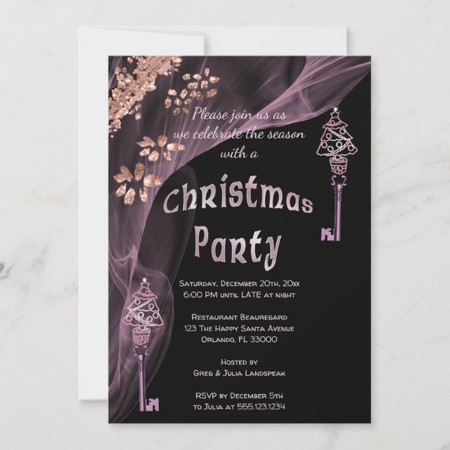 Reiche Rose Gold Nuggets Winterweihnachtsbaumschlü Einladung (Vorderseite)