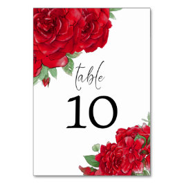 Reiche Rote Rosen Florals Stilvolle SkriptWedding Tischnummer