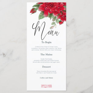 Reiche Rote Rosen Stilvolle Script Hochzeit Menükarte