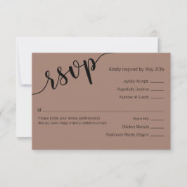 Reiche Schwarze Mocha-Liebe-Script-Minimal-Hochzei RSVP Karte