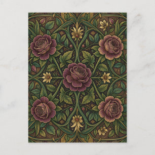 Reiche violette Rose im Stil von William Morris, f Postkarte