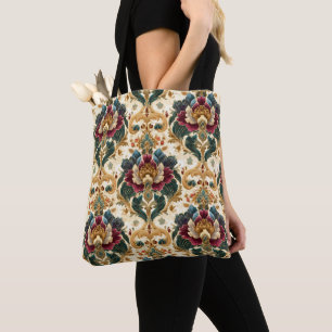 Reicher viktorianischer floraler Damast in Türkis Tasche