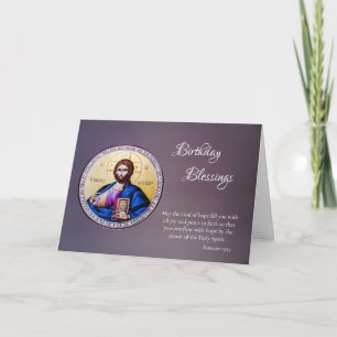 Reicher violetter Hintergrund mit Christus-Ikonen- Karte