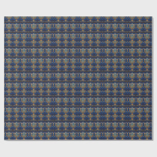 Reiches Blau und Gold Juwelen Chanukka Geschenkpapier