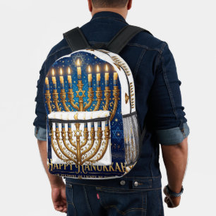Reiches Blau und Gold - Verzierte Chanukka Bedruckter Rucksack