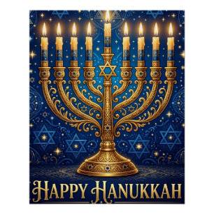Reiches Blau und Gold - Verzierte Chanukka Poster