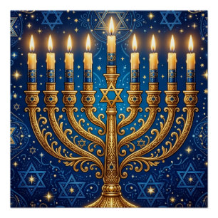 Reiches Blau und Gold - Verzierte Chanukka Poster