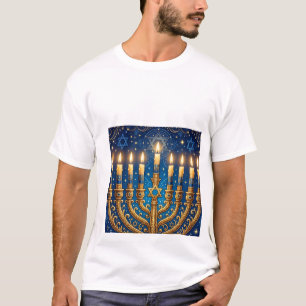 Reiches Blau und Gold - Verzierte Chanukka T-Shirt