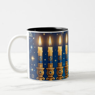 Reiches Blau und Gold - Verzierte Chanukka Zweifarbige Tasse