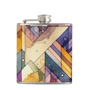 Reiches geometrisches Mosaik Buntglas Aquarell Flachmann