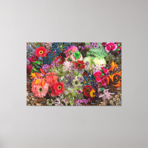 Reiches herbstliches Blumenbouquet mit Gerbera und Leinwanddruck