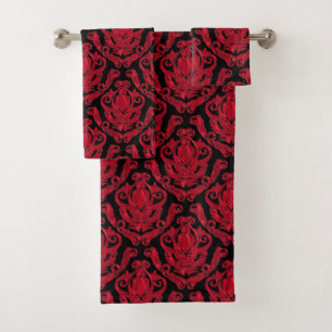 Reiches Rot-und Schwarz-Damast-Druck-Tuch-Set Badhandtuch Set