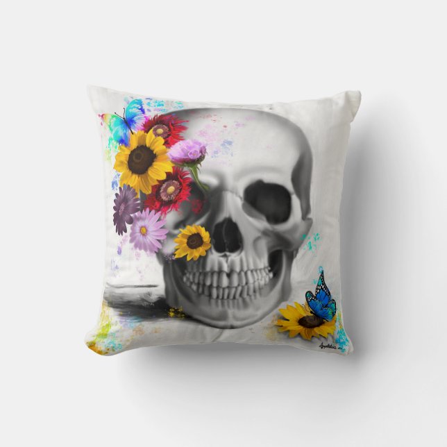 Reichtum des Blumenschmetterlingskulls Kissen (Vorderseite)