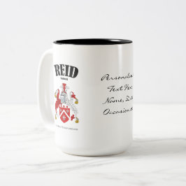 Reid Familienwappen, Übersetzung und Bedeutung Zweifarbige Tasse
