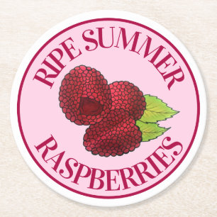 Reif Fresh Summer Red Himbeeren Früchte Berry Runder Pappuntersetzer