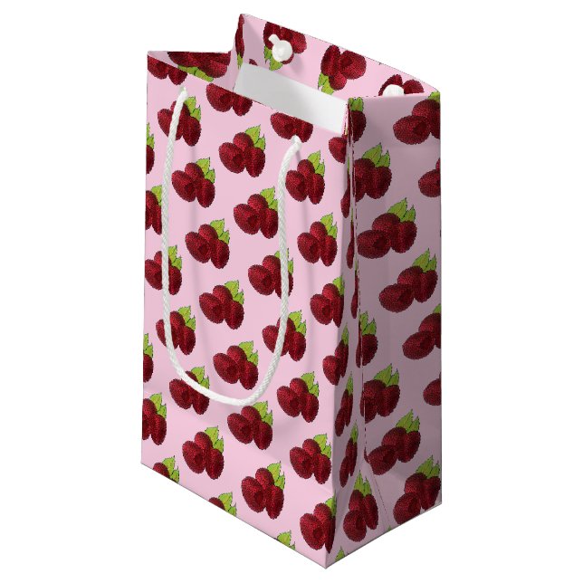 Reif Himbeere Rote Himbeeren Berry Frucht Druck Kleine Geschenktüte (Vorderseite Schrägansicht)