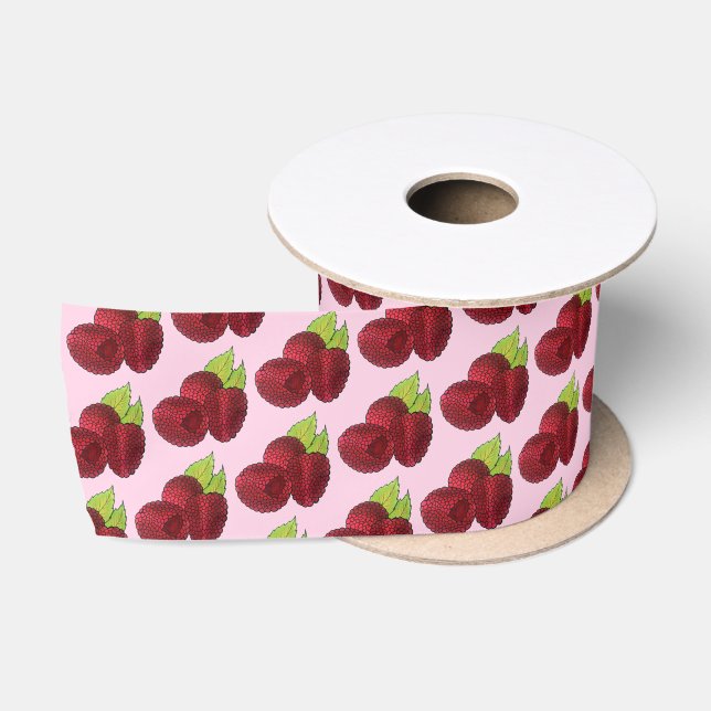 Reif Himbeere Rote Himbeeren Berry Frucht Druck Satinband (Spule)