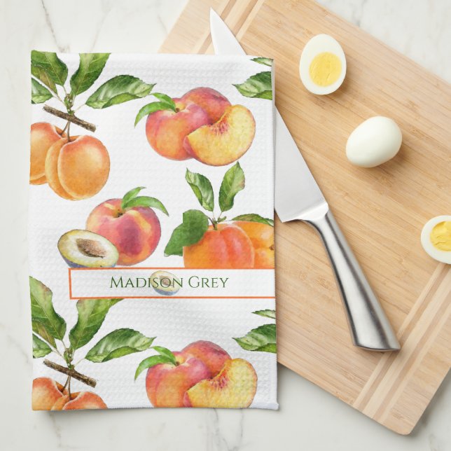 Reife Pfirsiche, Aprikosen und Pflaumen Fruchtmust Geschirrtuch (Viertel Falte)